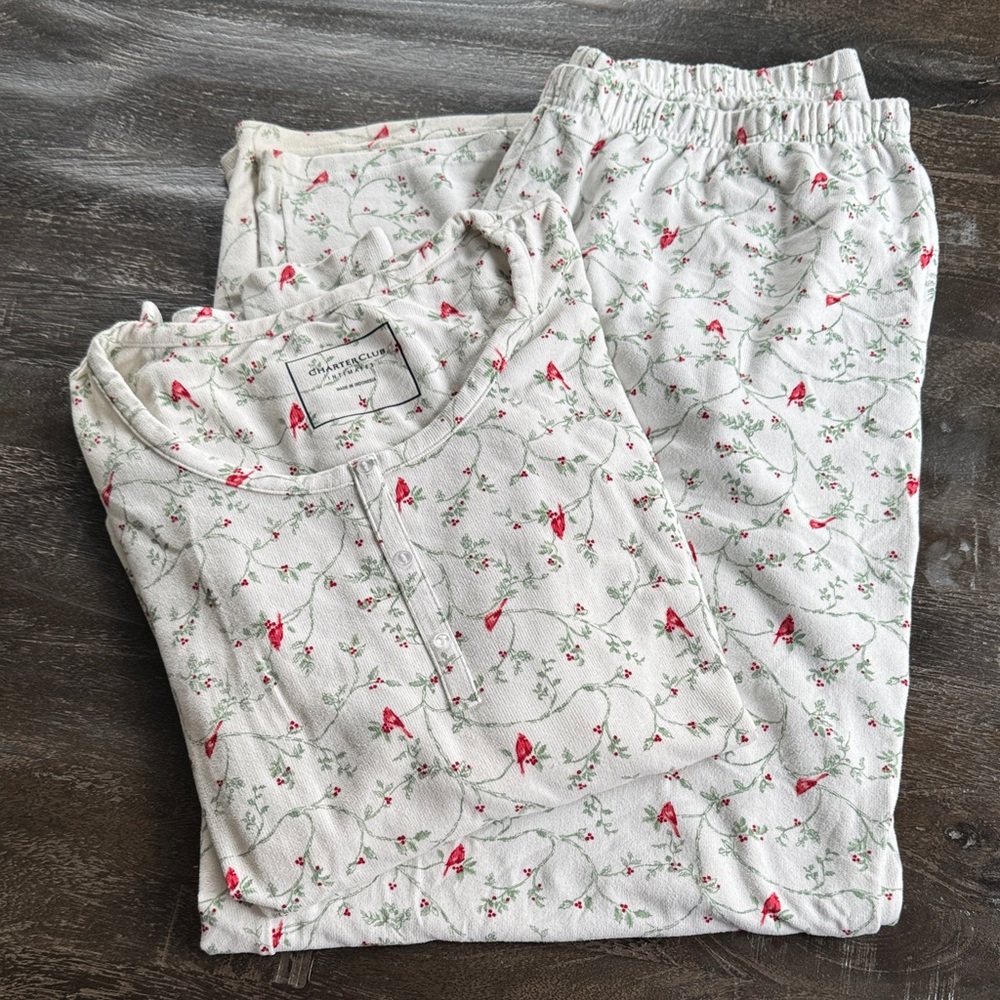 Charter Club Cream and Red Floral Pajama Set